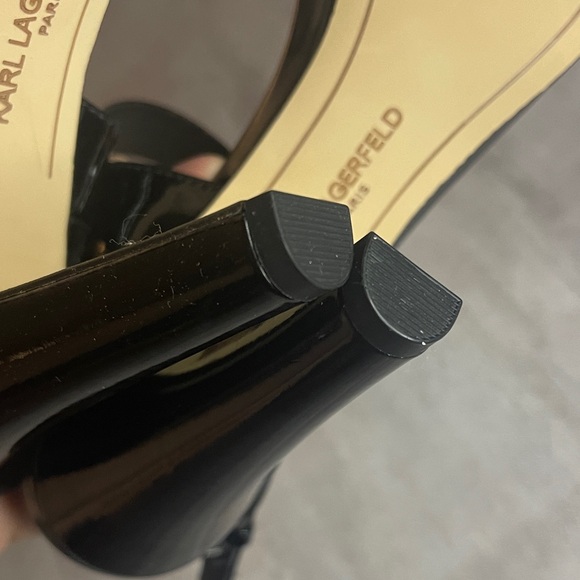 Karl Lagerfeld Patent Glossy Black Sandals High Heels- size 10M - Picture 4 of 13